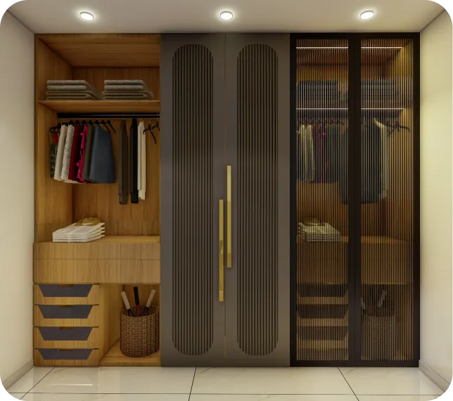 A rendering of a walk-in closet.