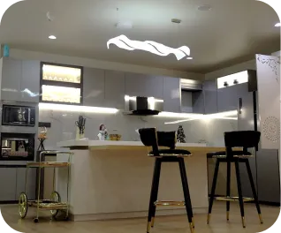 Sleek, modern kitchen with a dramatic lighting.