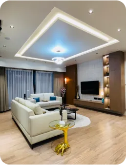 Luxurious living room with coffered ceiling
