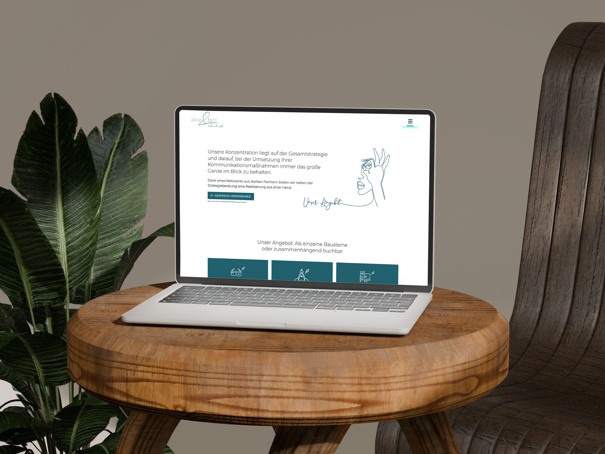 Mockup der Homepage von Alice und Britt