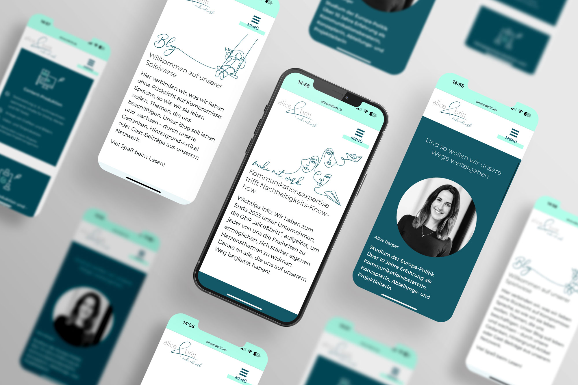 Overview of several screens of the Alice und Britt website