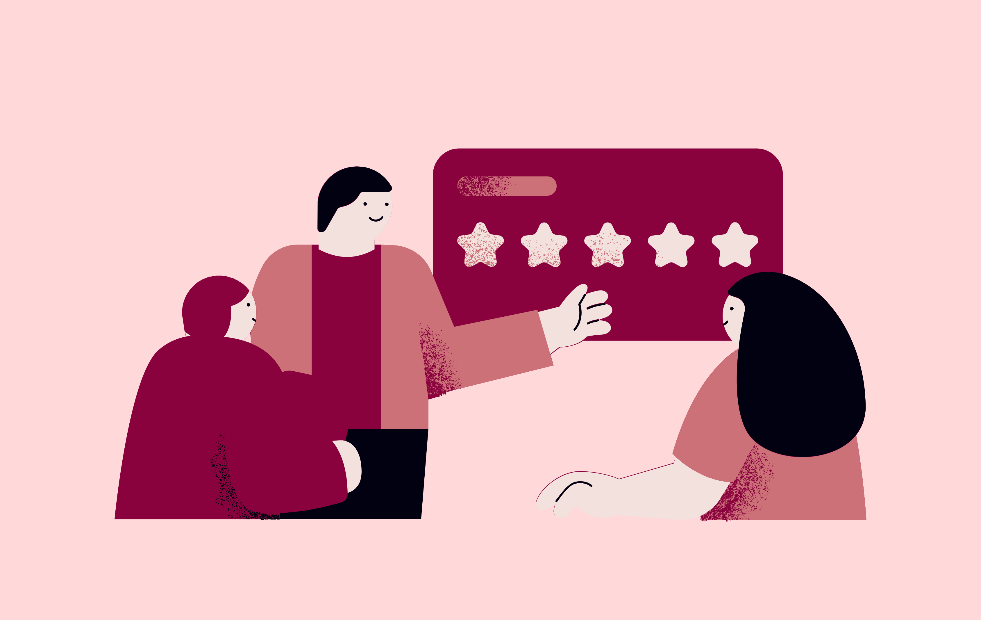 Three people checking the customer reviews