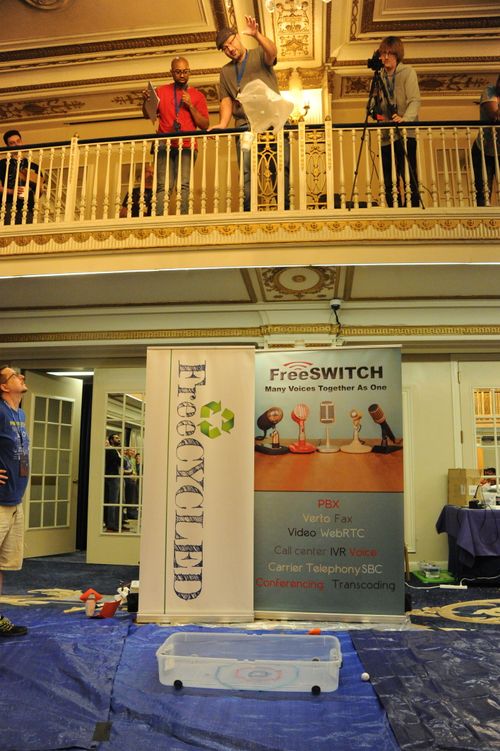 ClueCon Attendee dropping their egg in the egg drop challenge