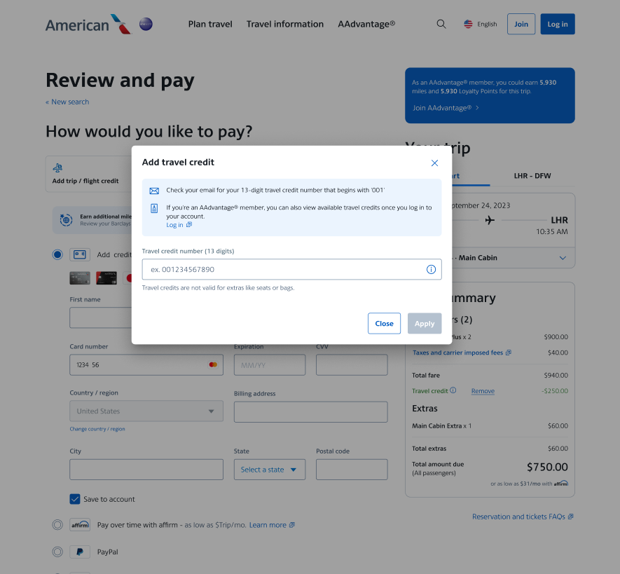 applying a trip credit