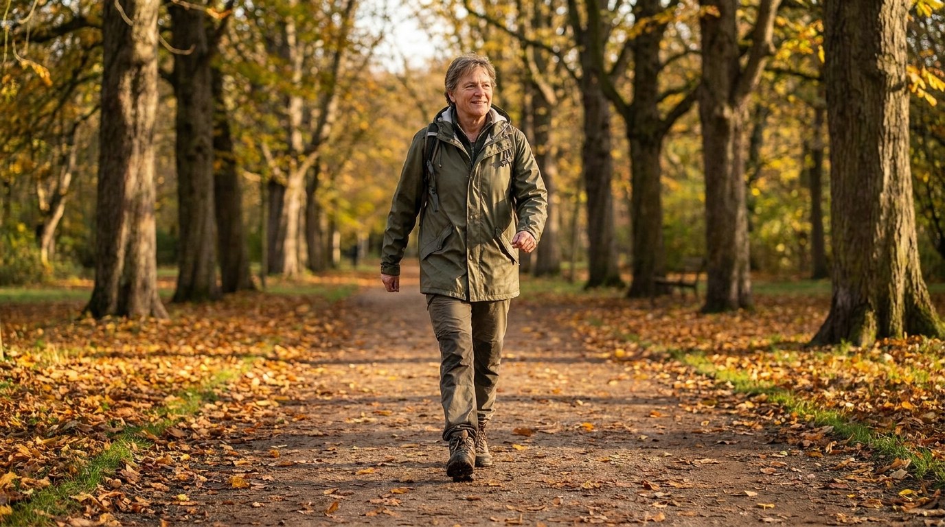Patient walking comfortably outdoors after total ankle replacement surgery in Poland