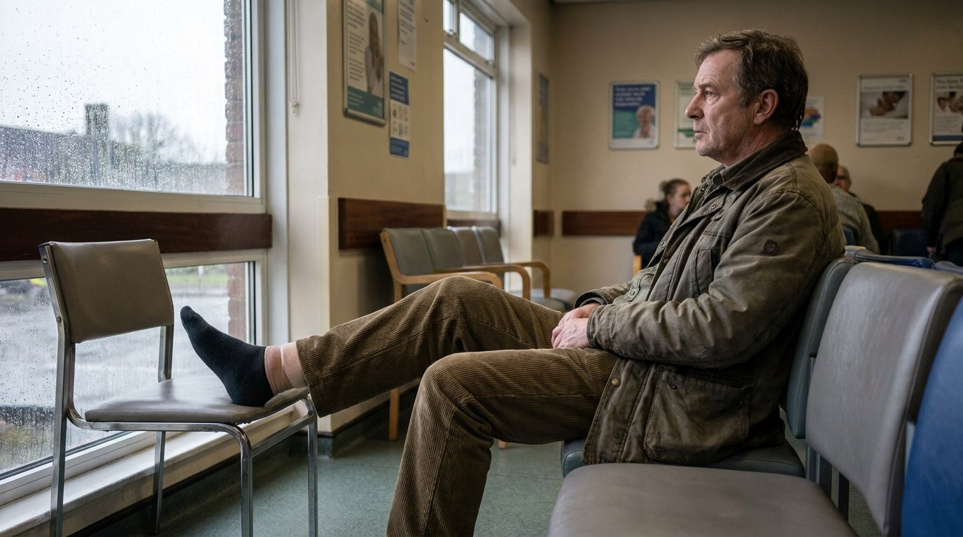 Patient with severe ankle arthritis waiting for an NHS foot and ankle clinic appointment