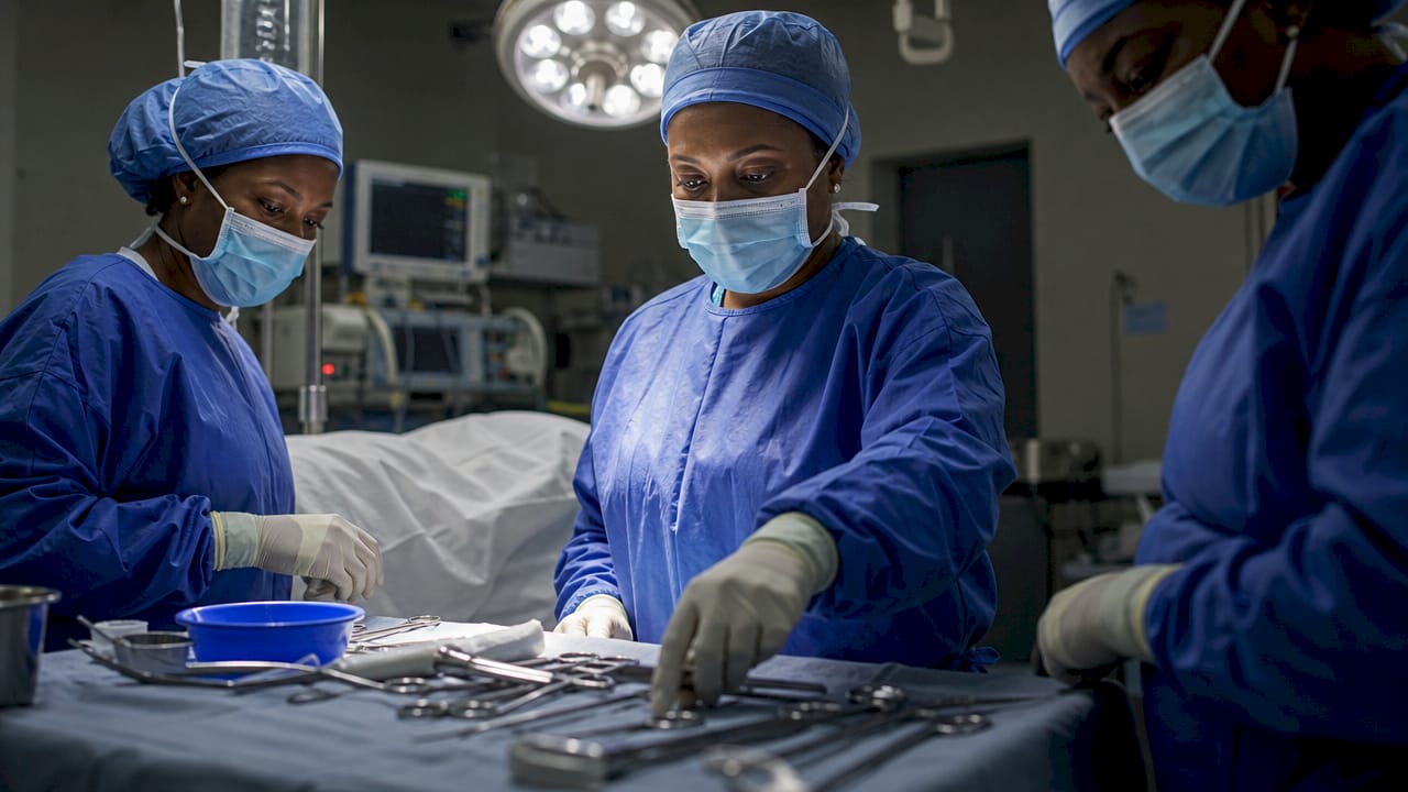 Surgical team preparing operating room