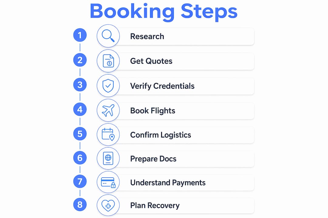 Infographic illustrating step-by-step surgery trip booking process