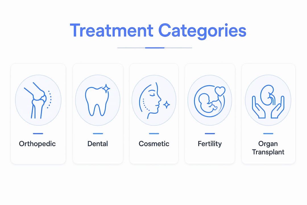 Infographic showing common medical tourism treatment categories