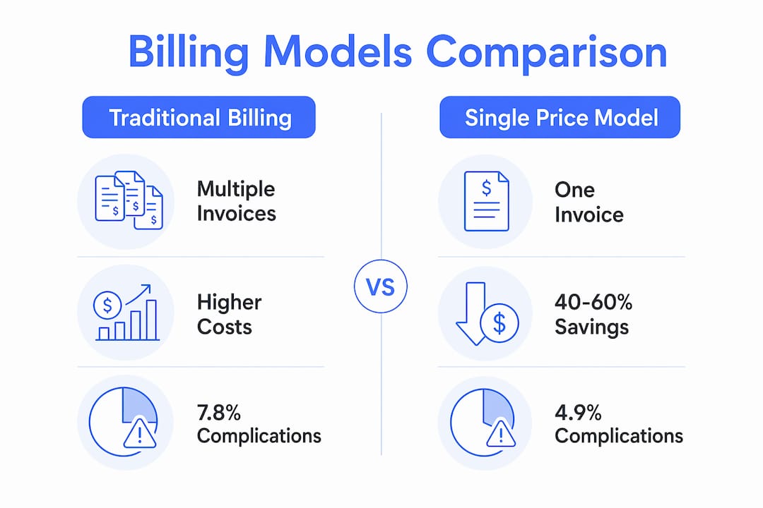 Infographic comparing traditional vs single price surgical billing