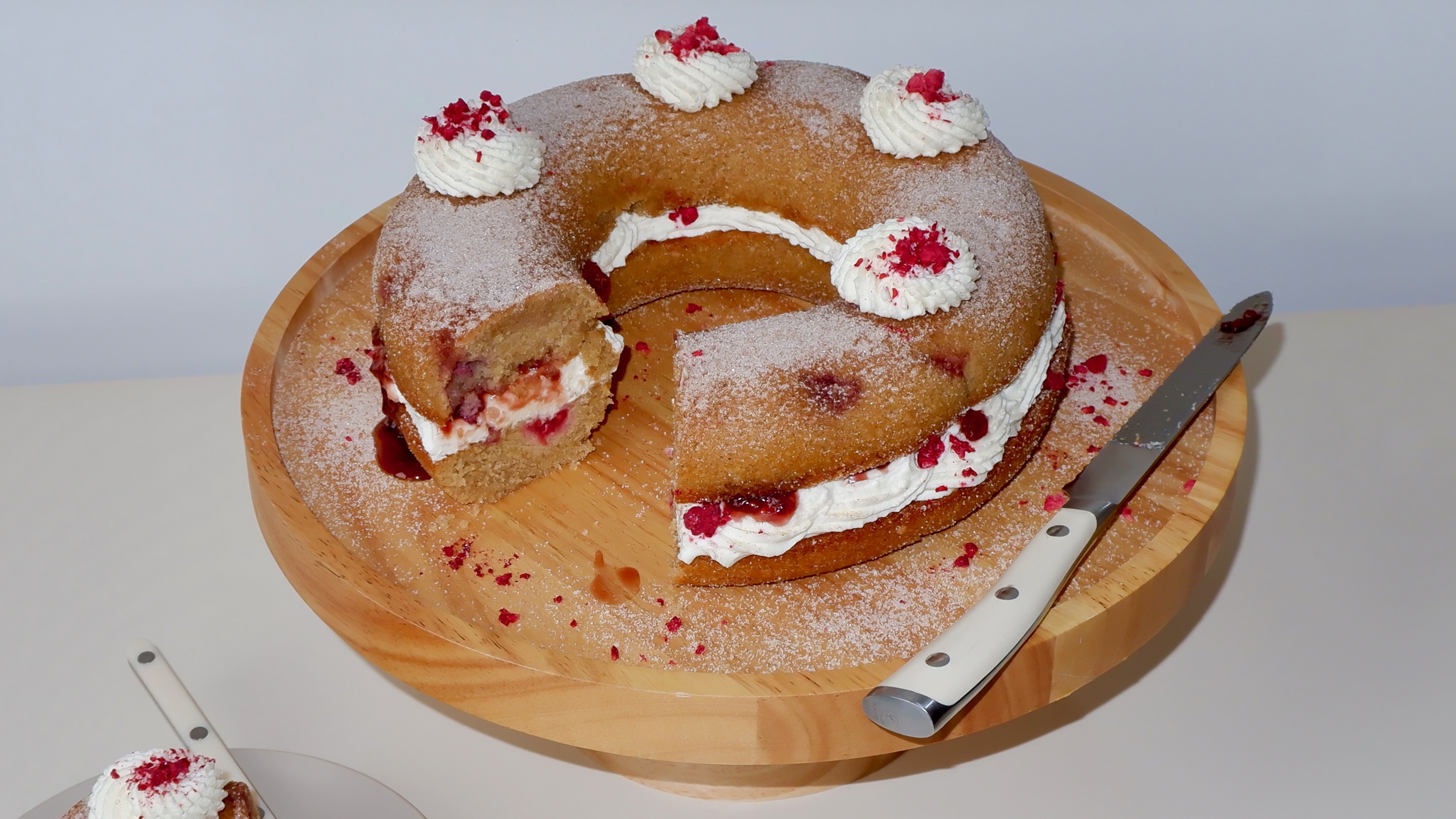 Raspberry and Cream Donut Cake