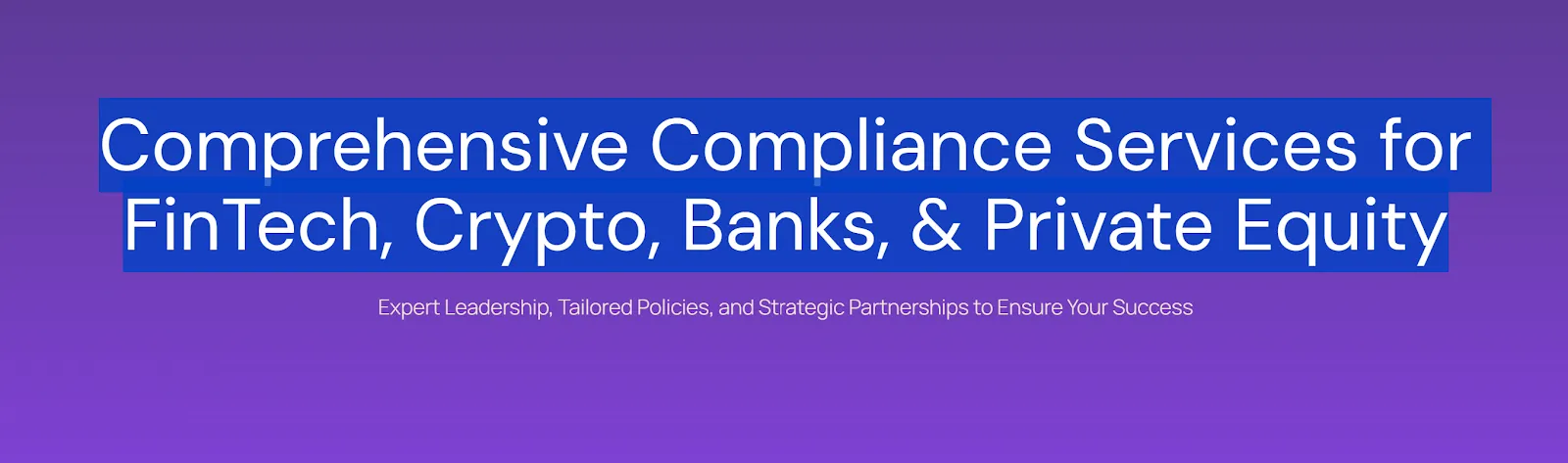 Compliance services for fintech, crypto, banks, and private equity with expert guidance, tailored policies, and strategic support to ensure success.