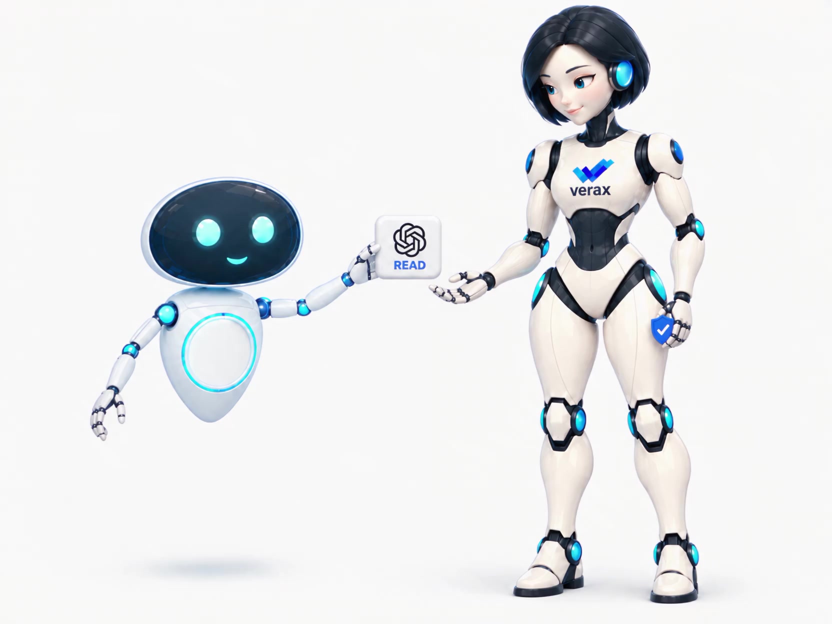Full-body Vera beside the AI robot