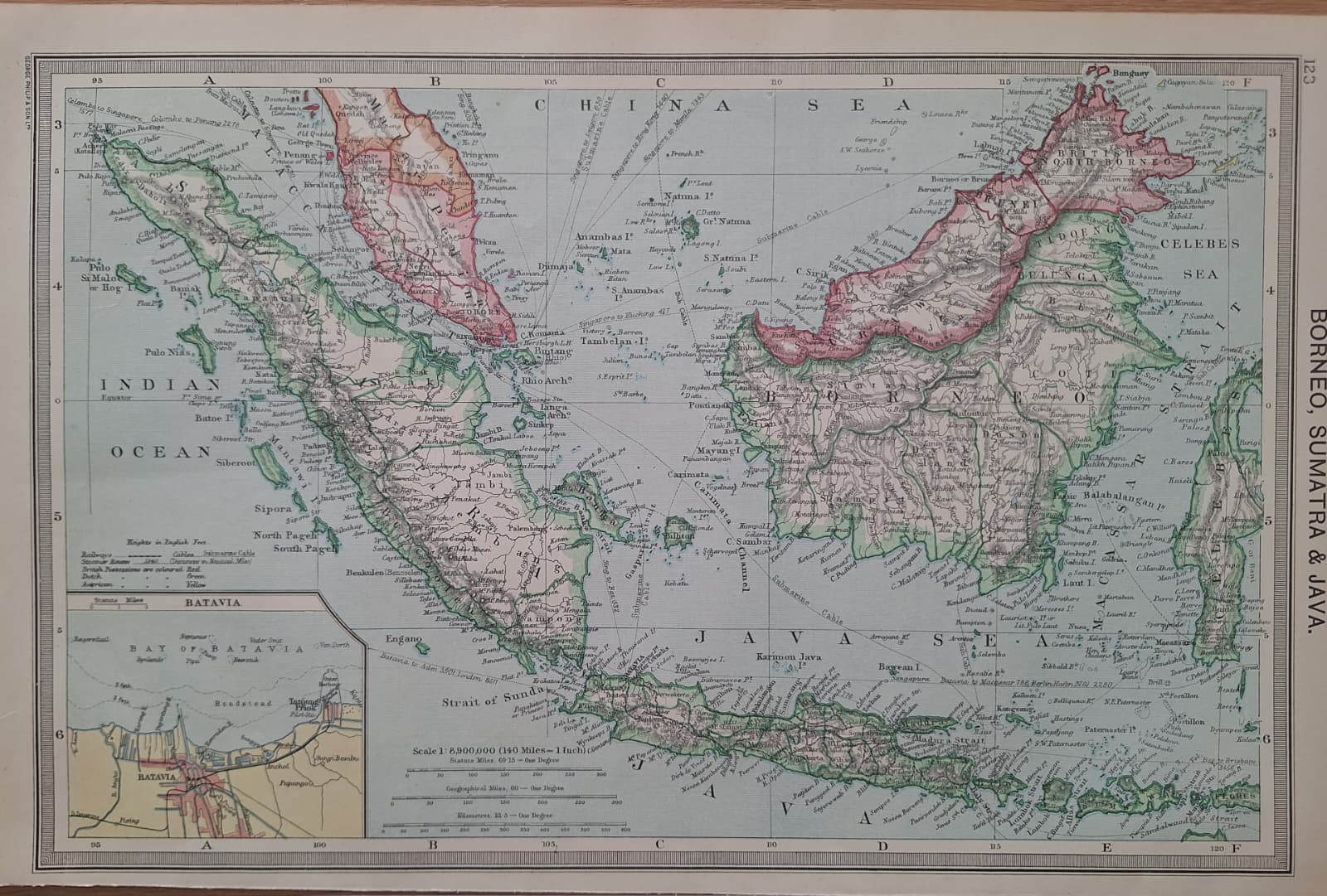 Map of Java, Borneo and Sumatra, Singapore