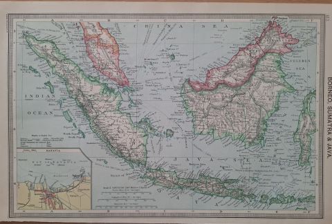 Map of Java, Borneo and Sumatra, Singapore
