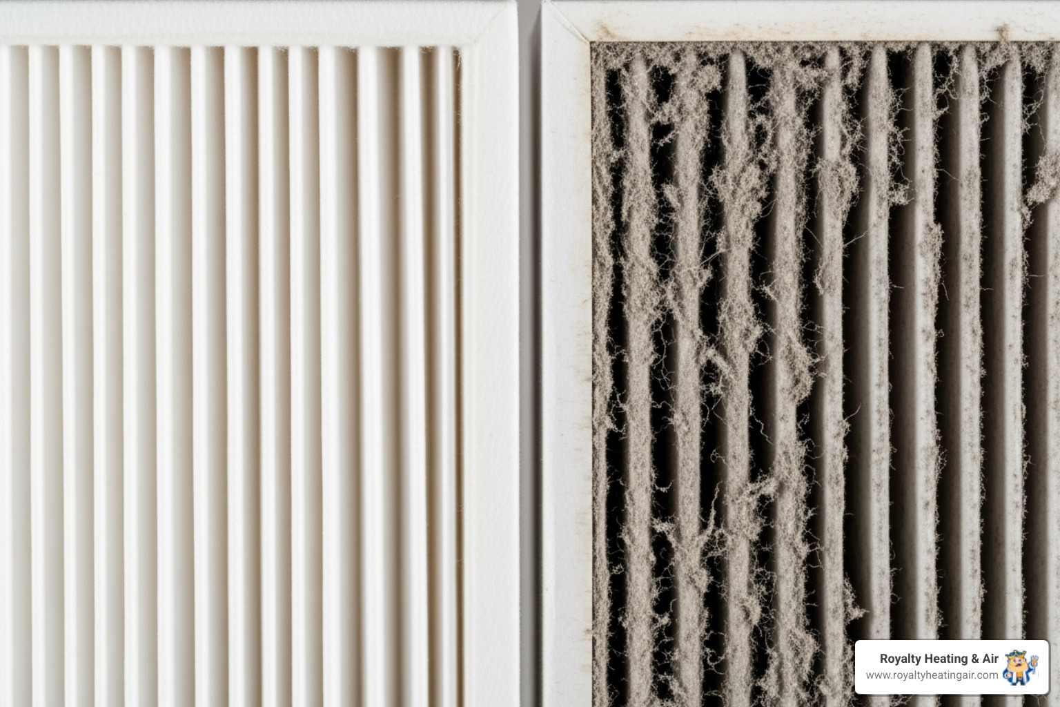 A clean vs. a dirty furnace filter - Furnace blowing cold