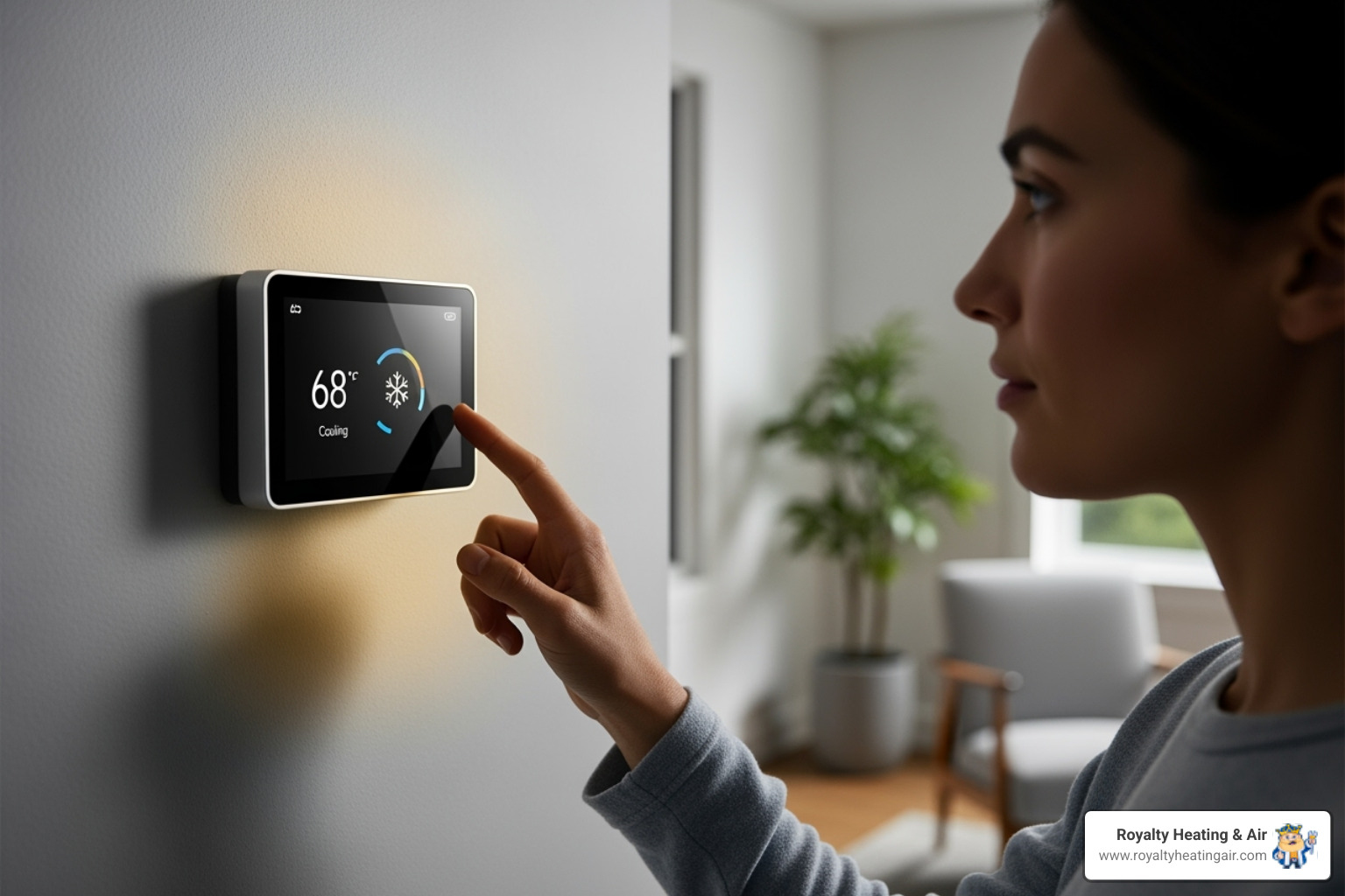 A homeowner checking their thermostat - Furnace blowing cold