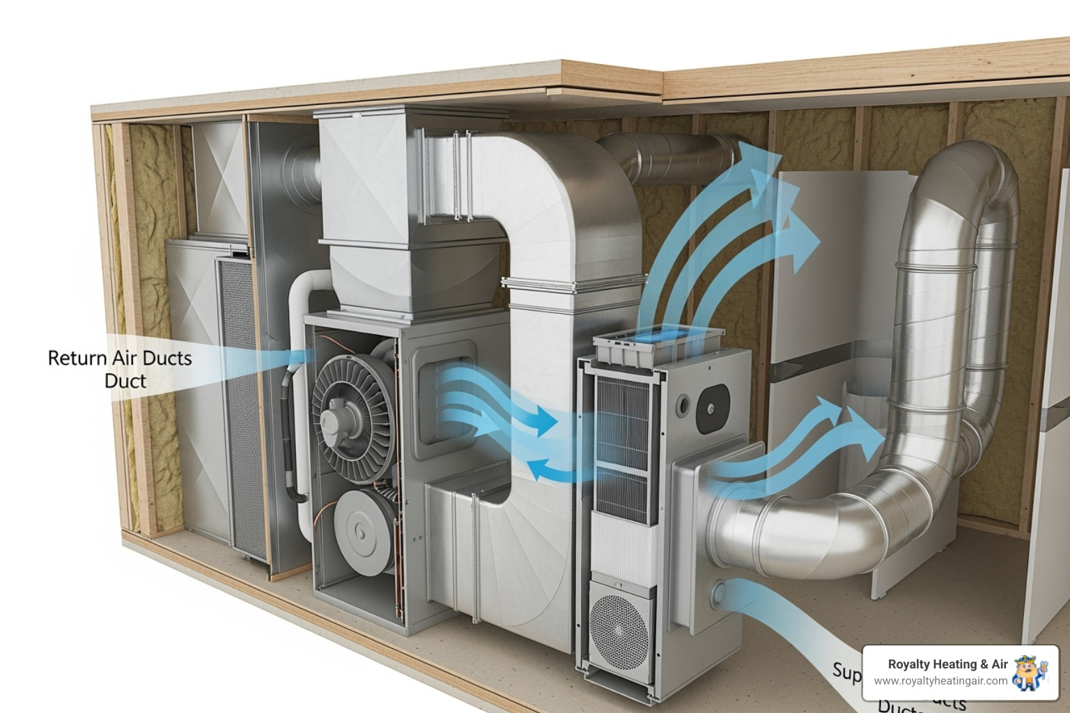 a cutaway view of an HVAC system showing the air purifier installed in the ductwork - HVAC air purification