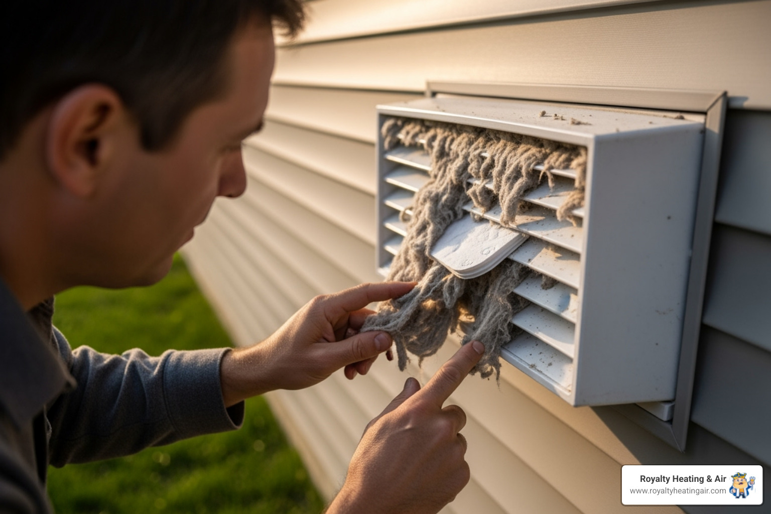 person looking at clogged outside dryer vent - local dryer vent cleaning