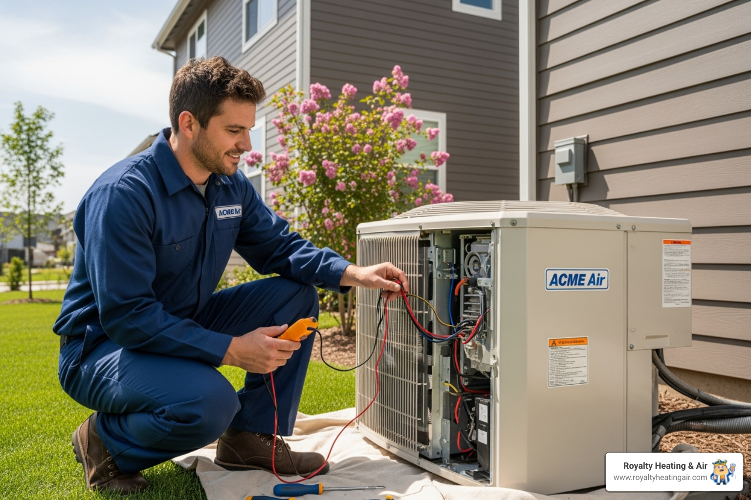 HVAC technician inspecting an outdoor AC unit - ac not cooling