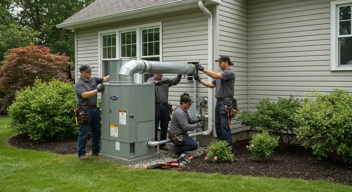 Men installing a large HVAC system.