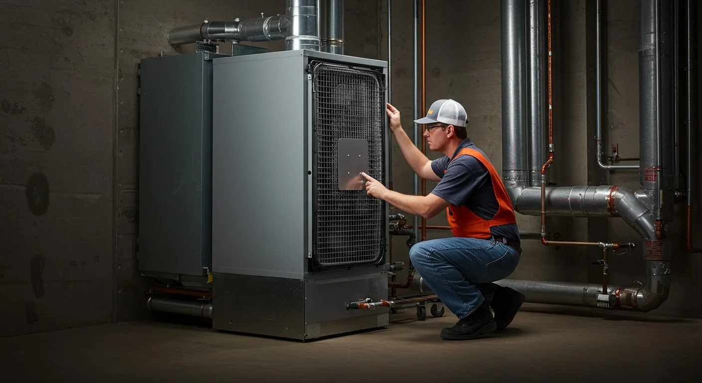 Man servicing a commercial HVAC unit.