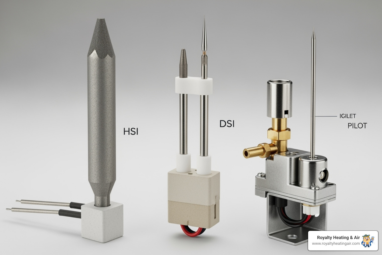 showing the three main types of modern ignitors side-by-side - Furnace ignitor repair