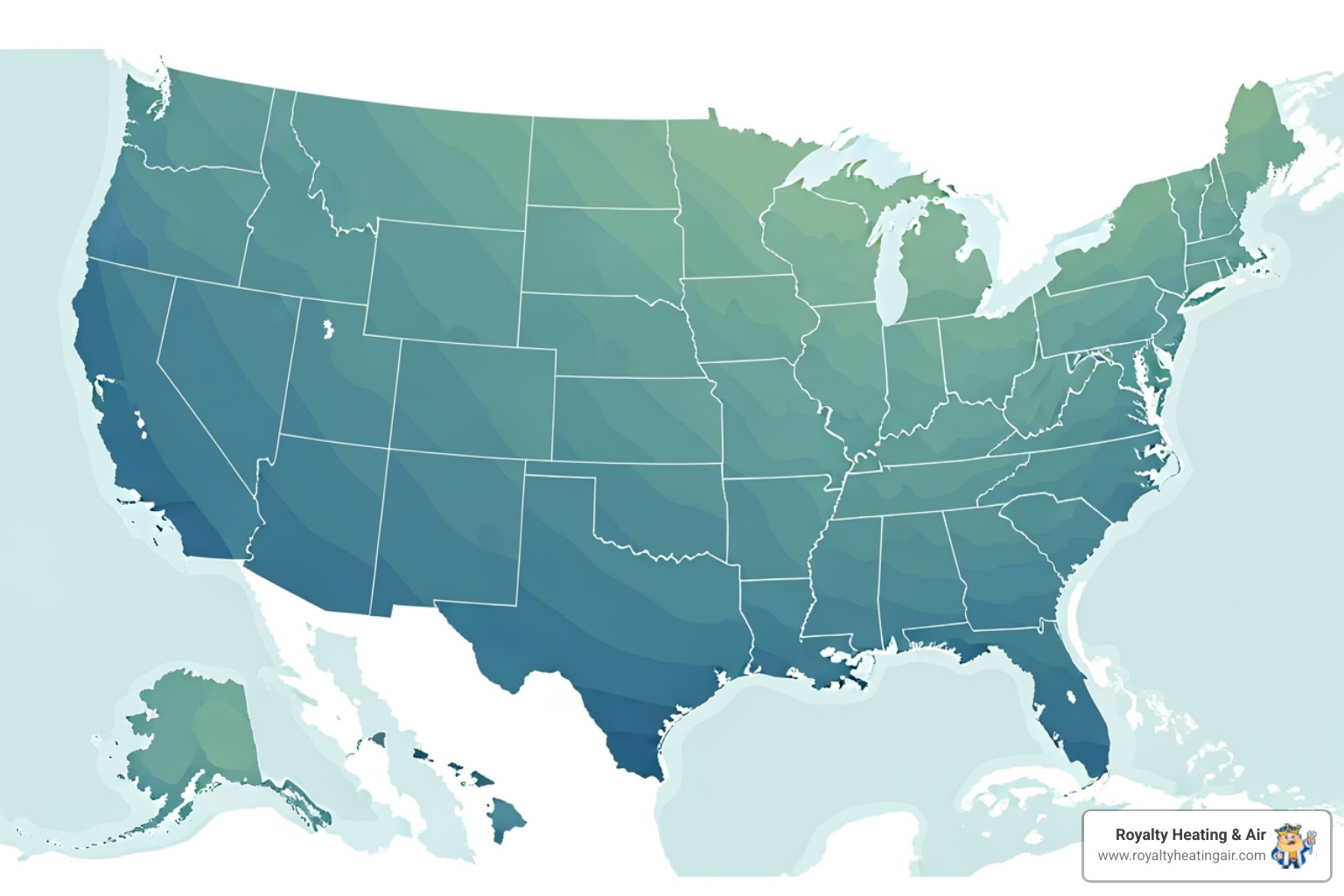 map of the United States highlighting states with different licensing requirements - licensed hvac technician