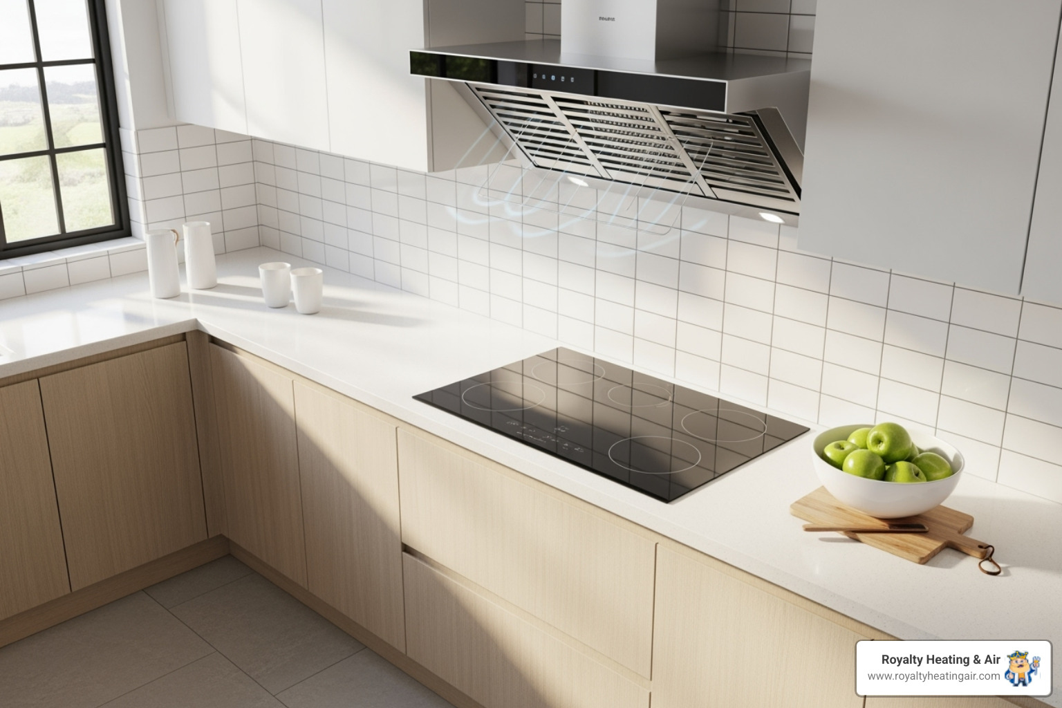 clean kitchen with exhaust fan running - healthy home air