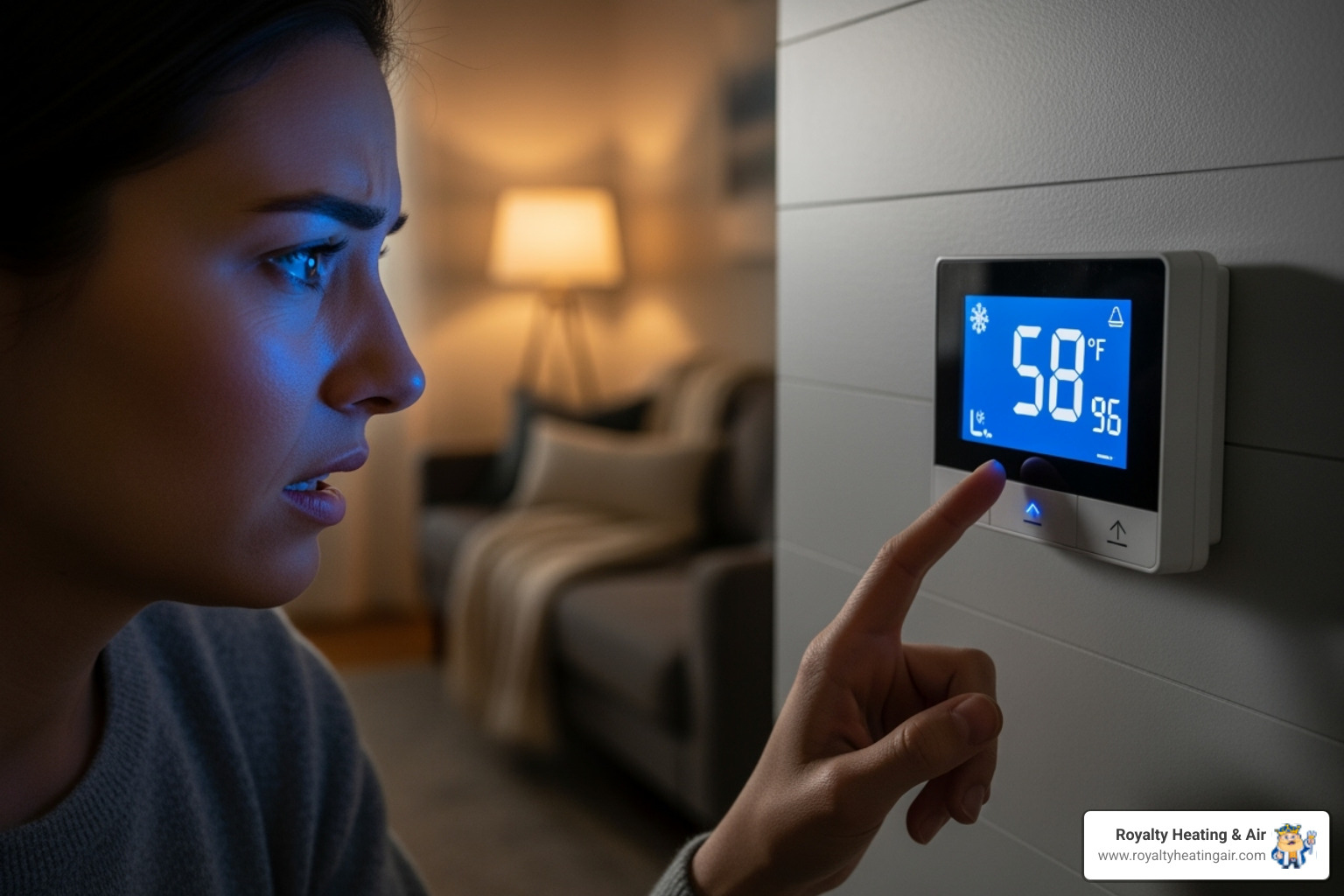 A person looking concerned at their thermostat - Preventative heater maintenance