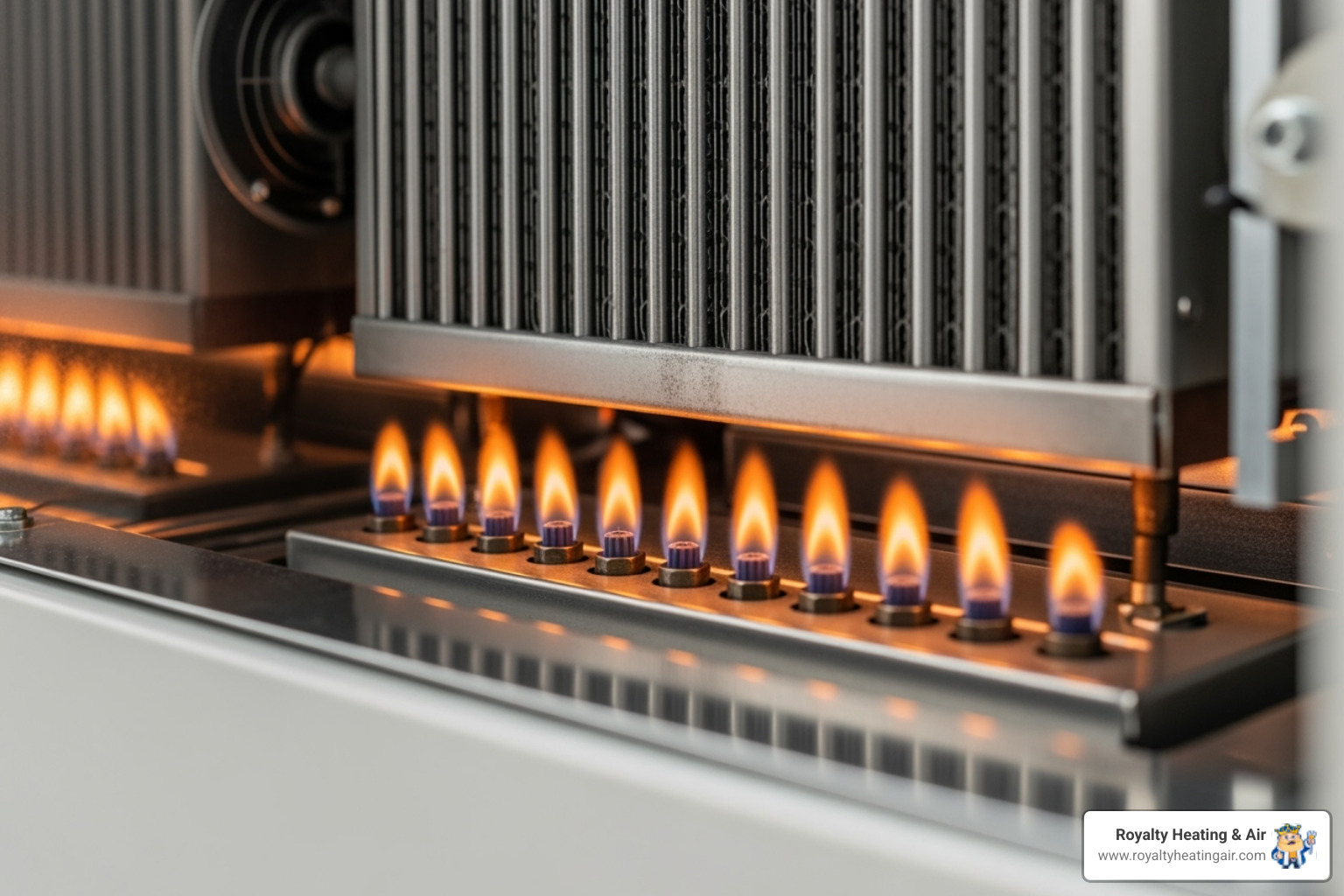A clean furnace interior showing the burners and heat exchanger - Preventative heater maintenance