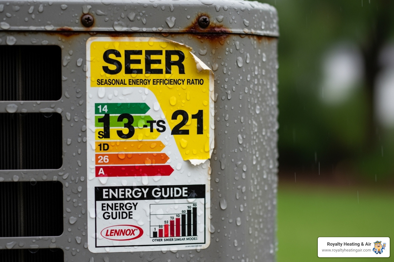 SEER rating sticker on an AC unit - AC unit replacement SEER rating sticker on an AC unit - AC unit replacement