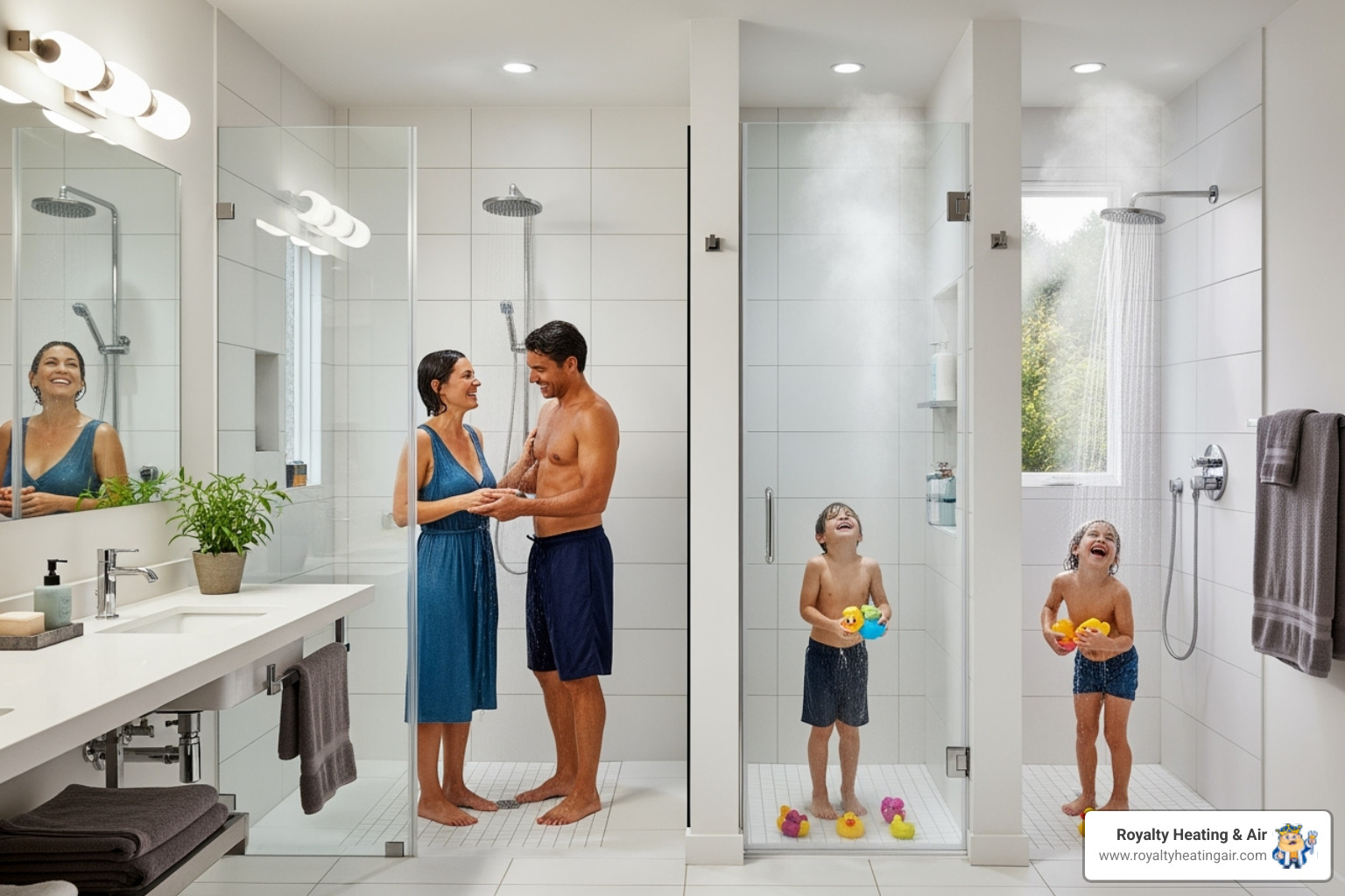 Family enjoying hot showers - tankless water heater installation rocklin