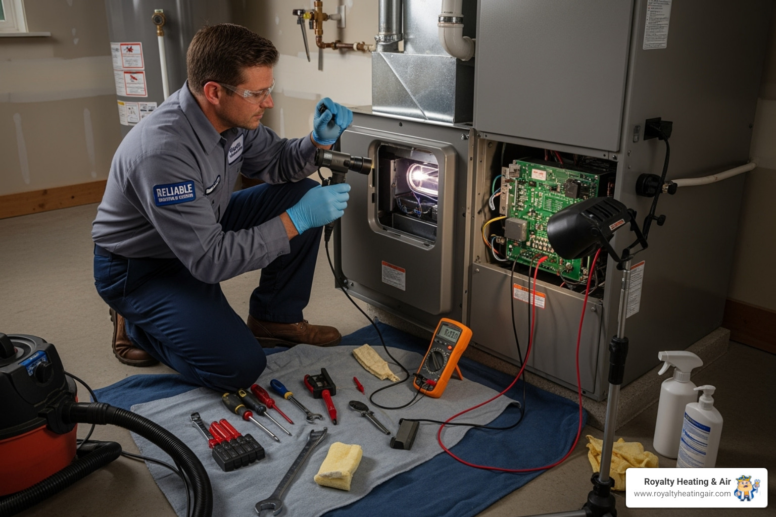 technician performing a furnace tune-up - furnace repair roseville ca technician performing a furnace tune-up - furnace repair roseville ca