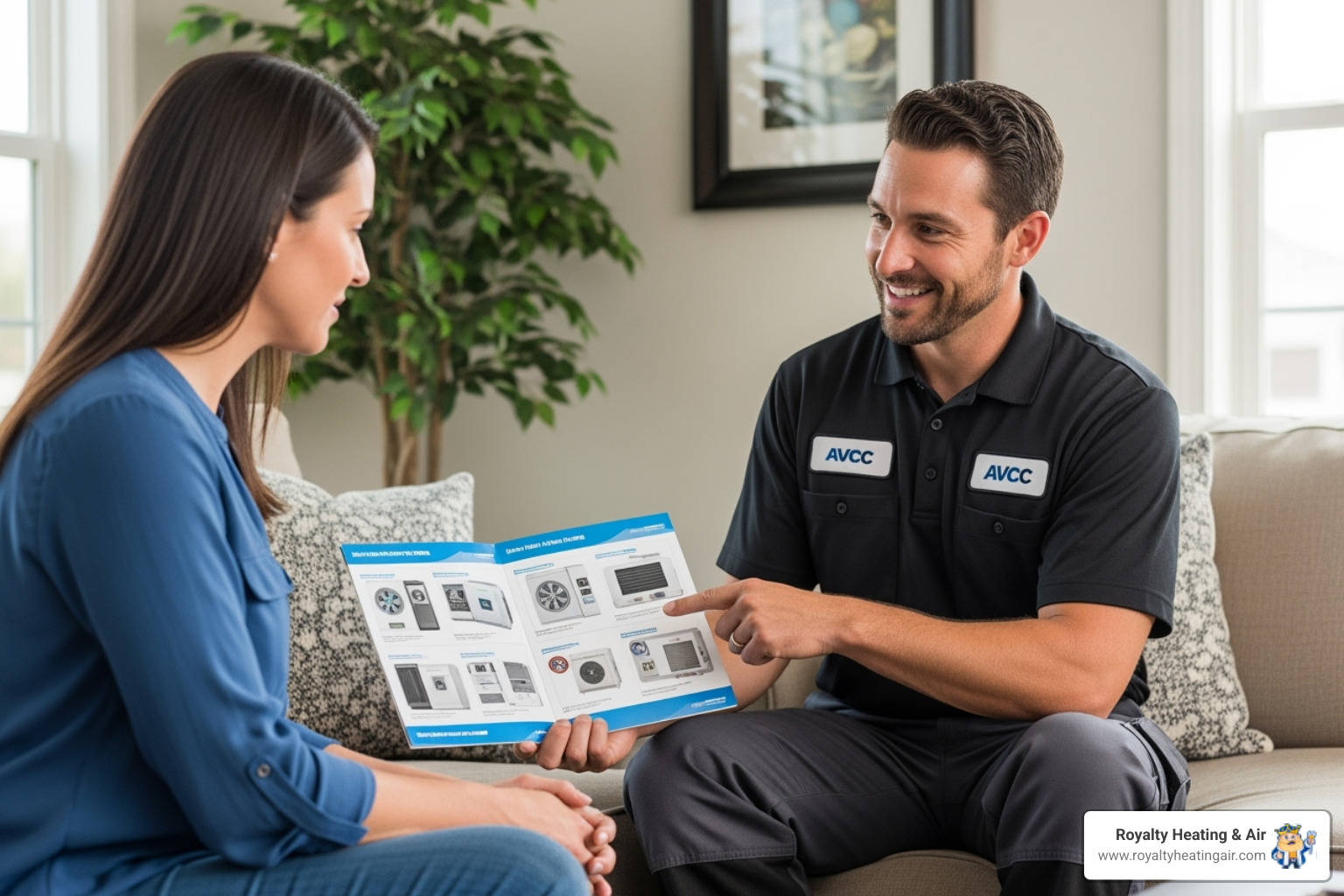 friendly technician consulting with homeowner - energy efficient hvac systems granite bay ca