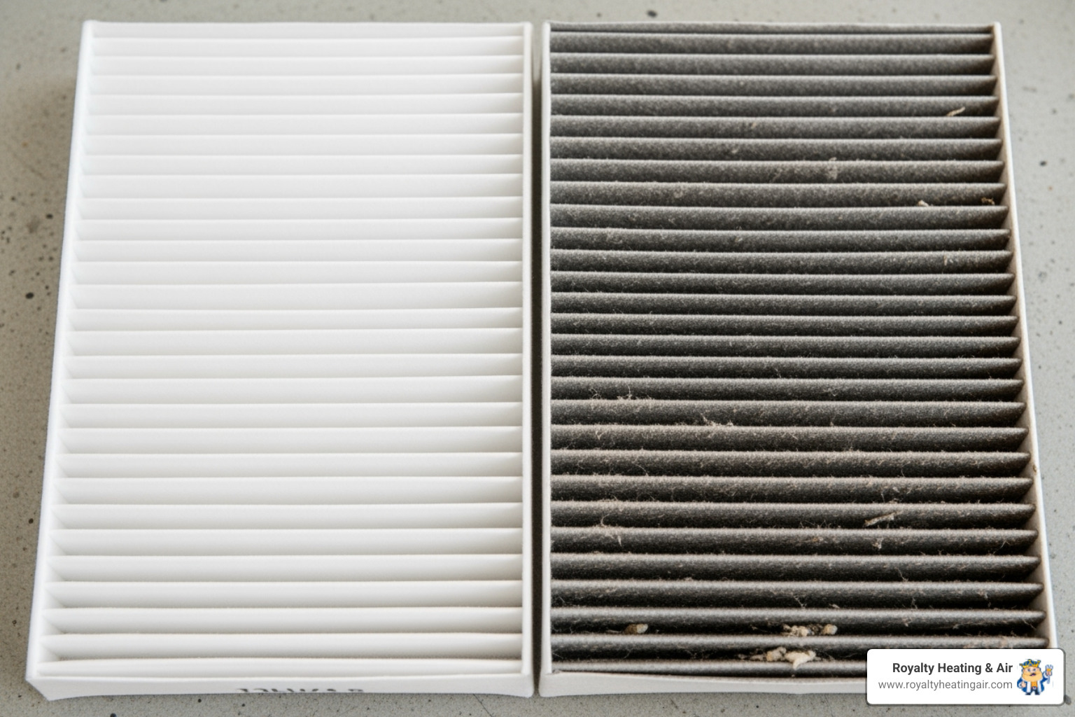 clean new HVAC filter next to a dirty one - air purifier installation lincoln ca