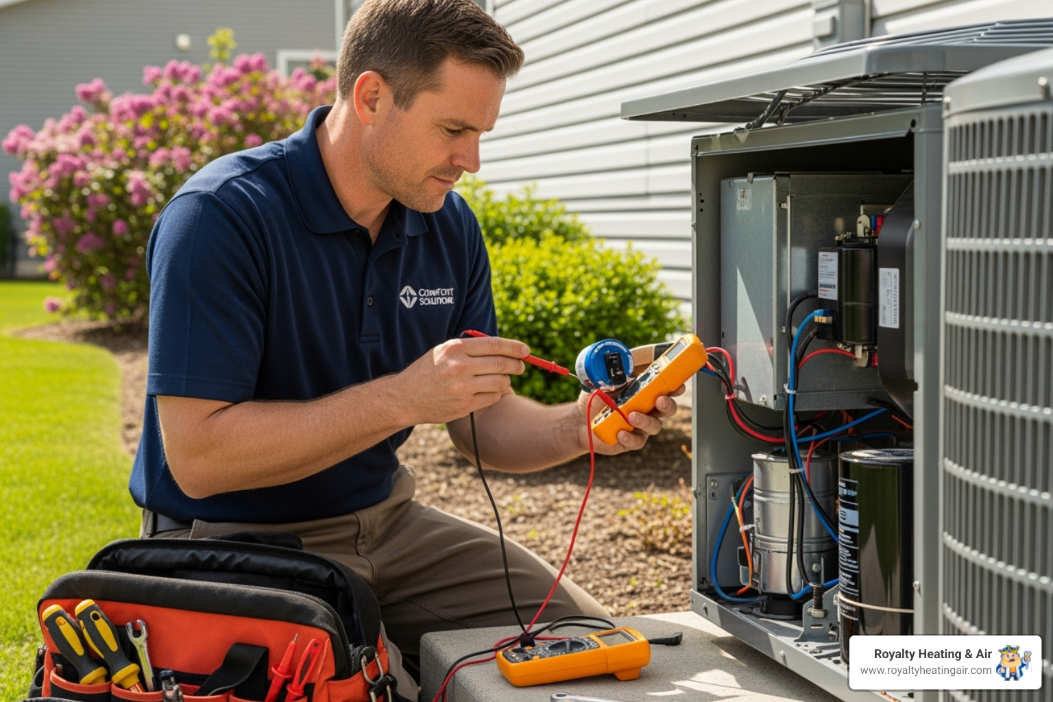 technician performing a tune-up on a new AC unit - ac installation lincoln ca technician performing a tune-up on a new AC unit - ac installation lincoln ca