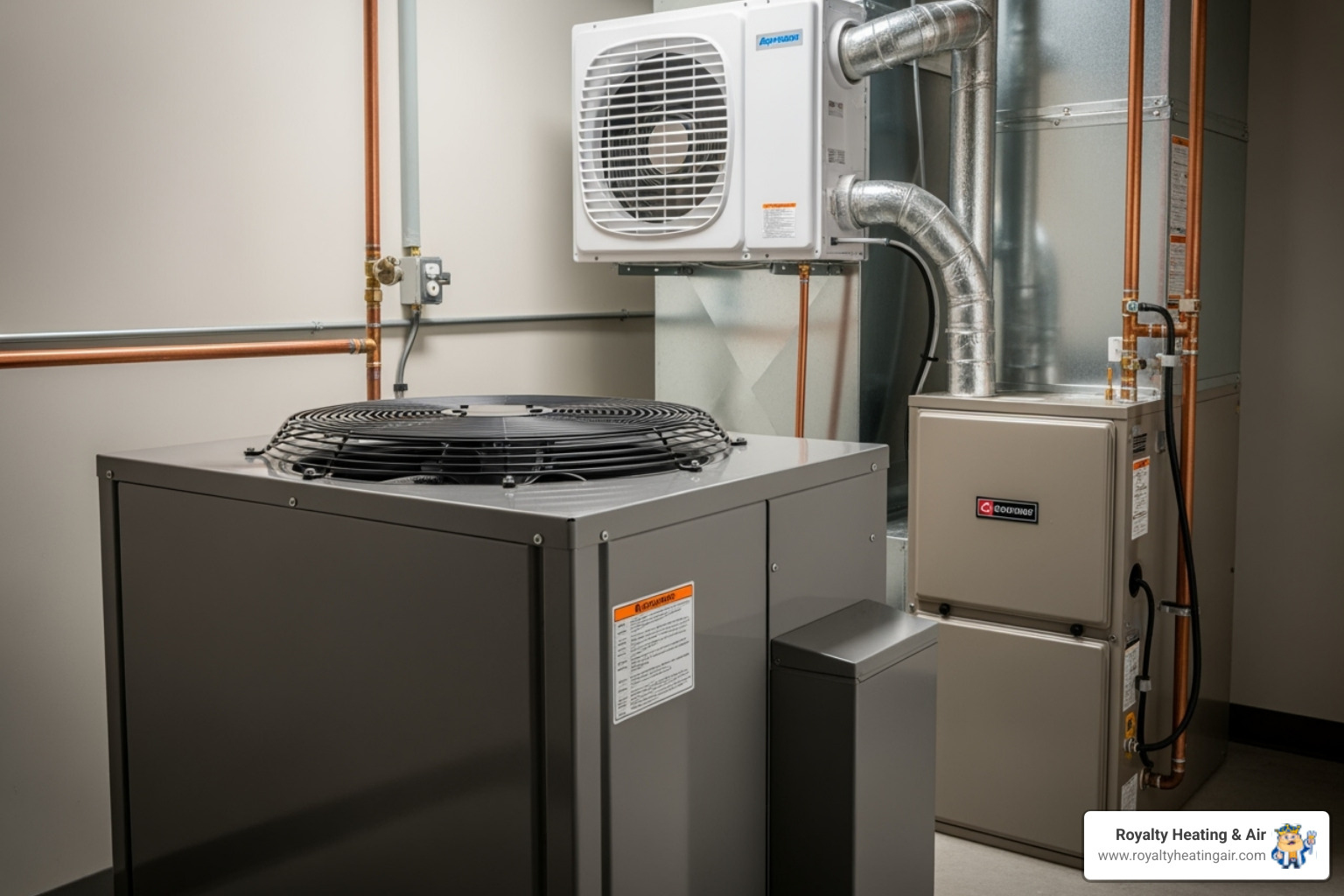 Different HVAC system components like a heat pump, a furnace, and a ductless mini-split unit - hvac system upgrades granite bay ca Different HVAC system components like a heat pump, a furnace, and a ductless mini-split unit - hvac system upgrades granite bay ca