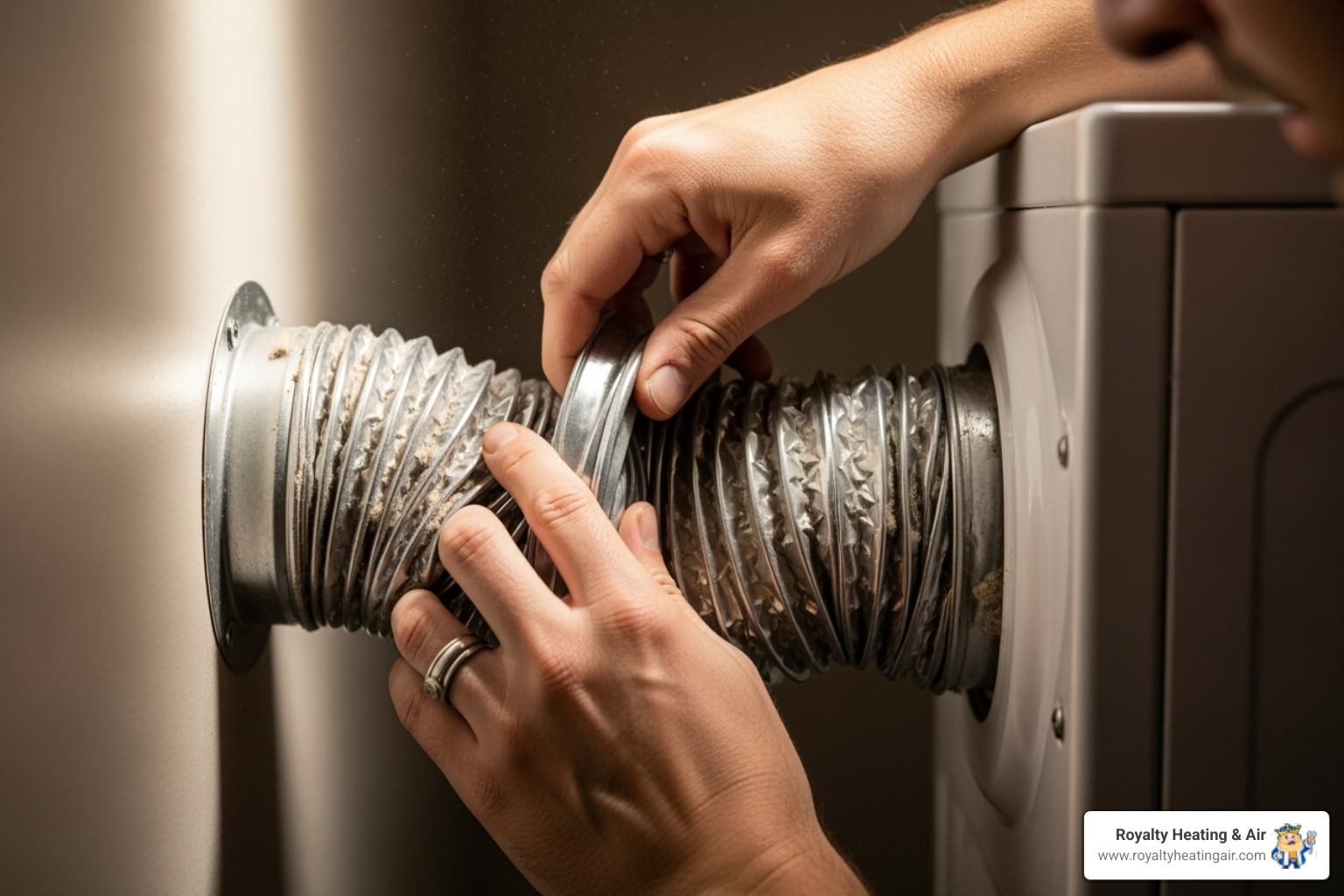 person disconnecting the dryer duct from the wall - clean dryer vents person disconnecting the dryer duct from the wall - clean dryer vents