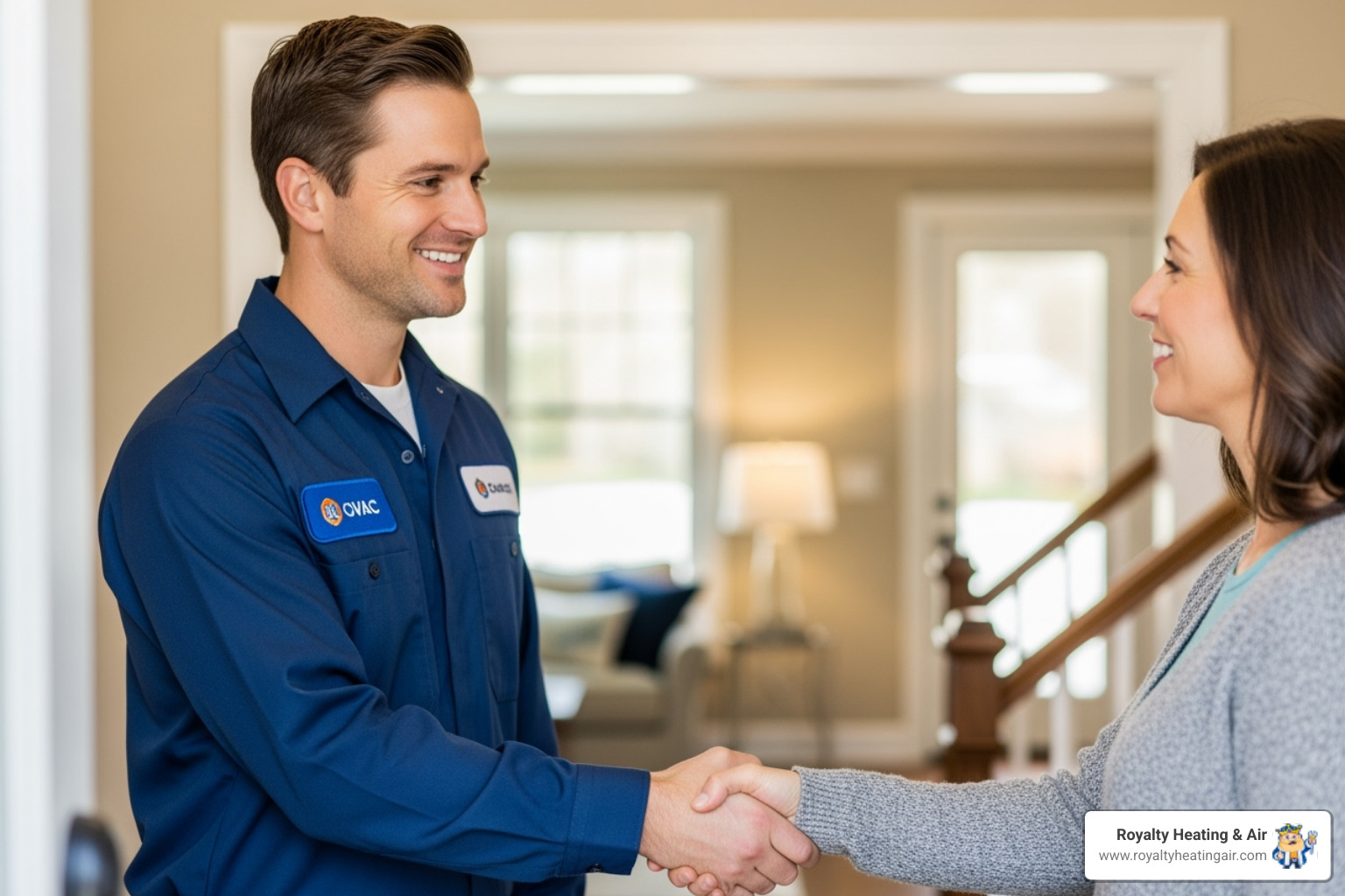 of a friendly, uniformed HVAC technician shaking hands with a homeowner. - ac installation rocklin ca of a friendly, uniformed HVAC technician shaking hands with a homeowner. - ac installation rocklin ca