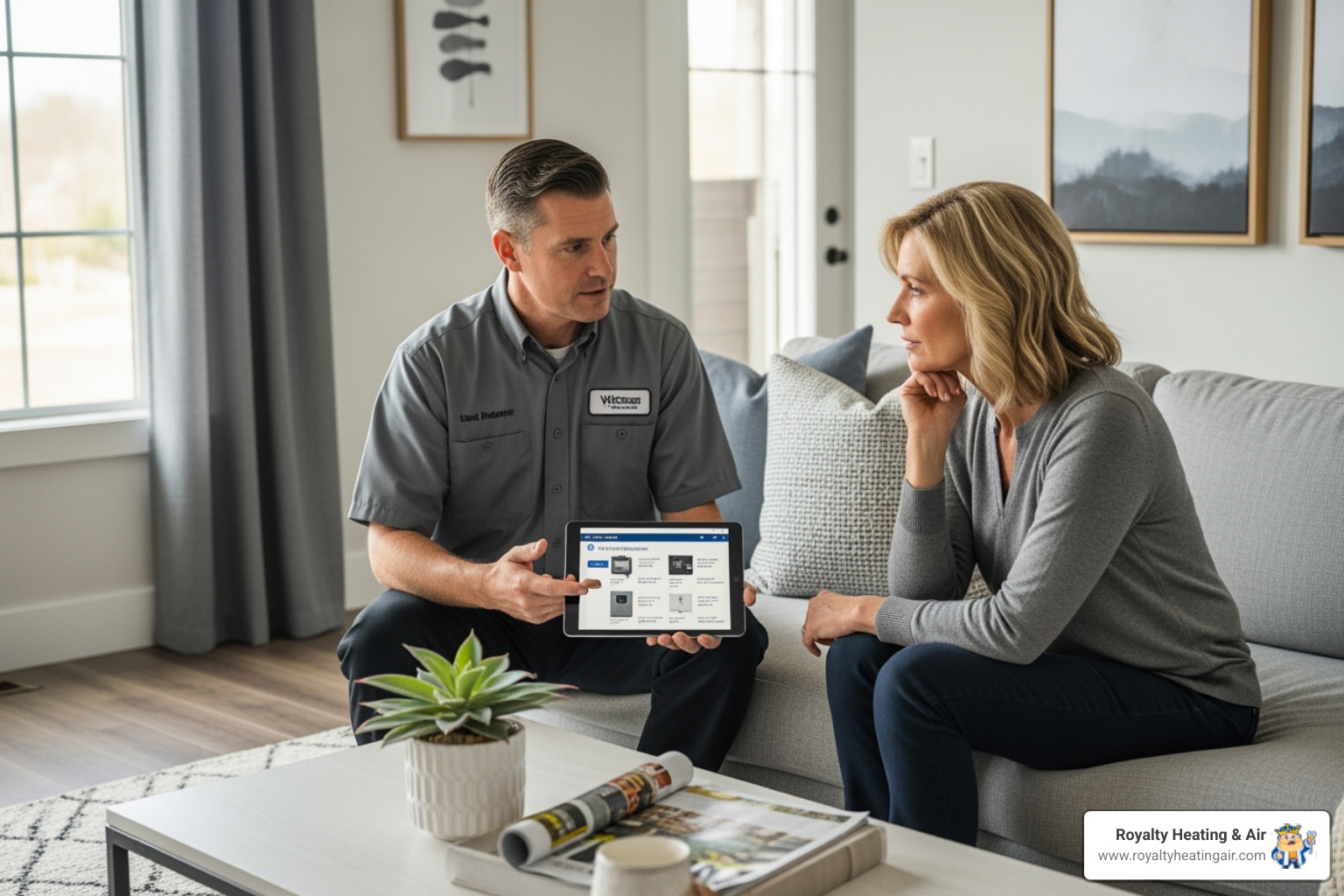 professional technician discussing options with a homeowner - "Find top-rated installers for a new heat pump installation in Rocklin, CA." professional technician discussing options with a homeowner - "Find top-rated installers for a new heat pump installation in Rocklin, CA."