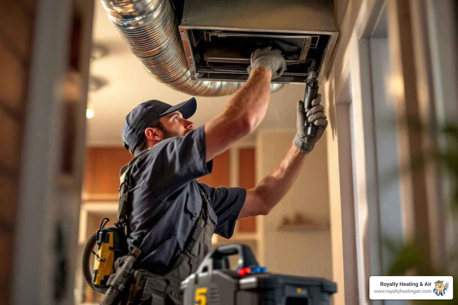 uniformed technician professionally cleaning an air duct with specialized equipment - certified duct technician in auburn, ca uniformed technician professionally cleaning an air duct with specialized equipment - certified duct technician in auburn, ca