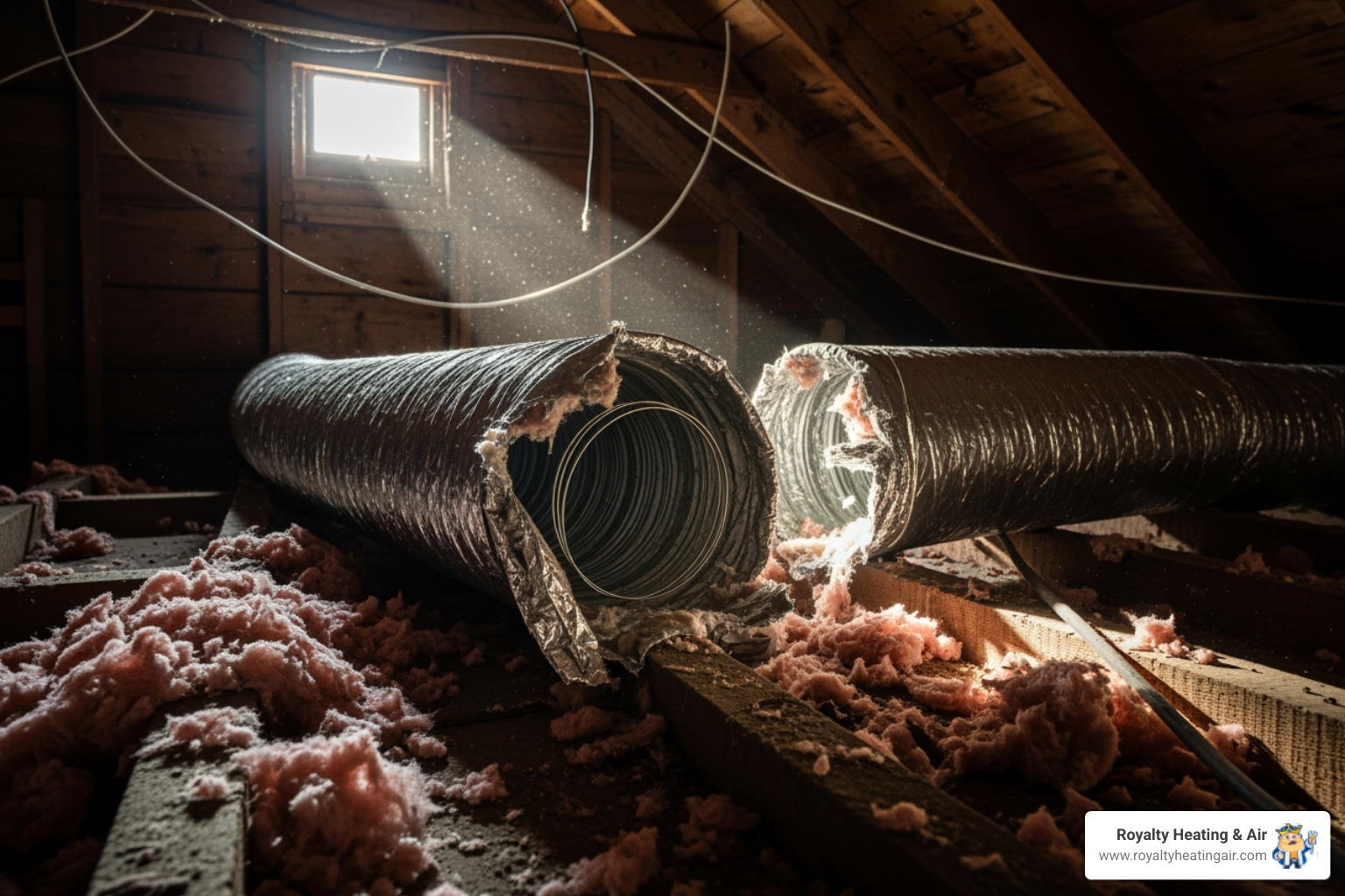 torn or disconnected flexible duct in an attic space - duct broken in el dorado hills, ca