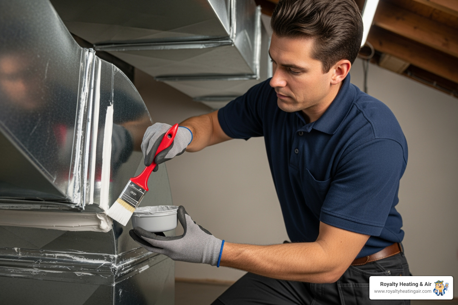 technician using tools to seal a duct joint - duct tune-up in folsom, ca technician using tools to seal a duct joint - duct tune-up in folsom, ca