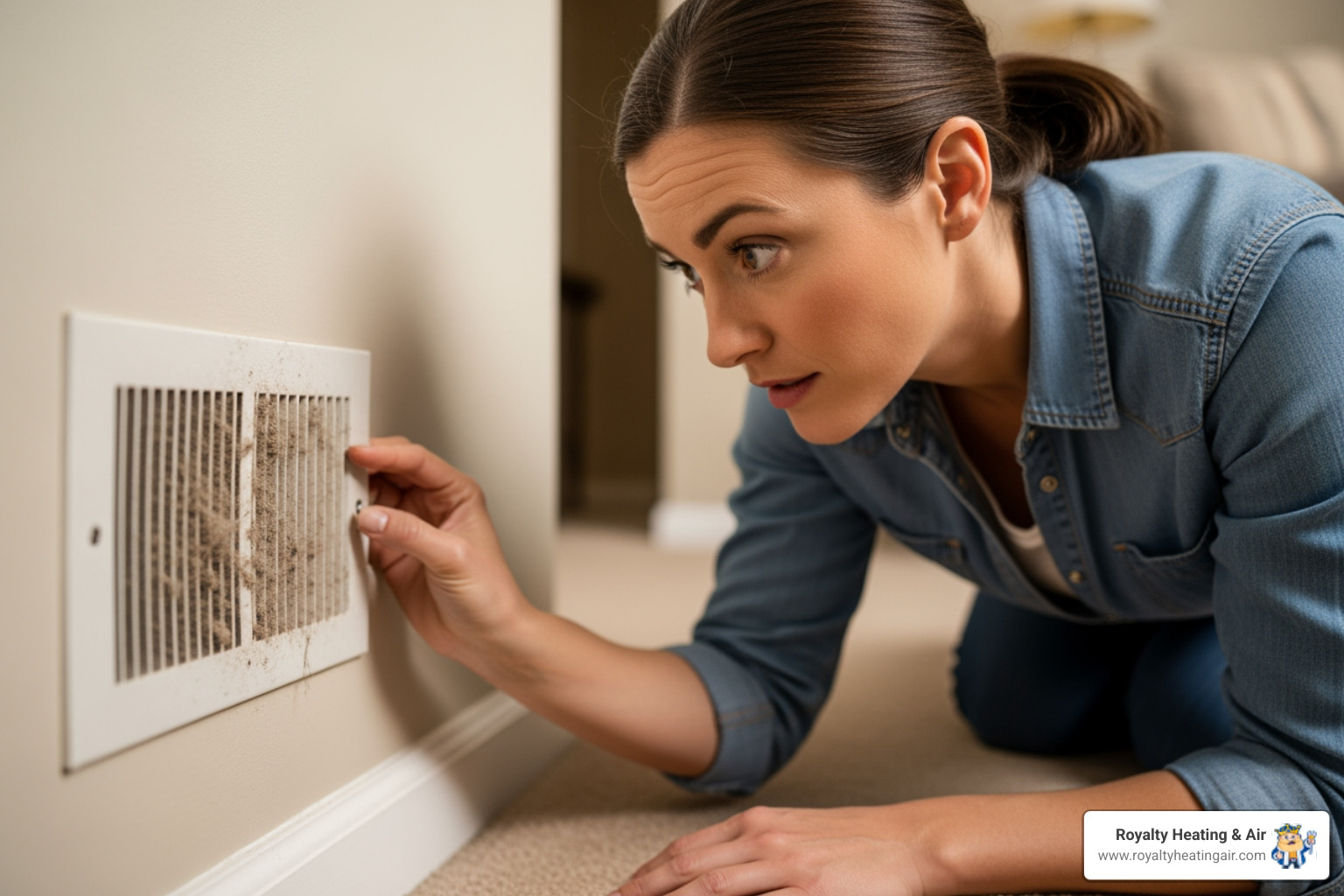 homeowner looking at a dusty air vent - duct tune-up in folsom, ca homeowner looking at a dusty air vent - duct tune-up in folsom, ca