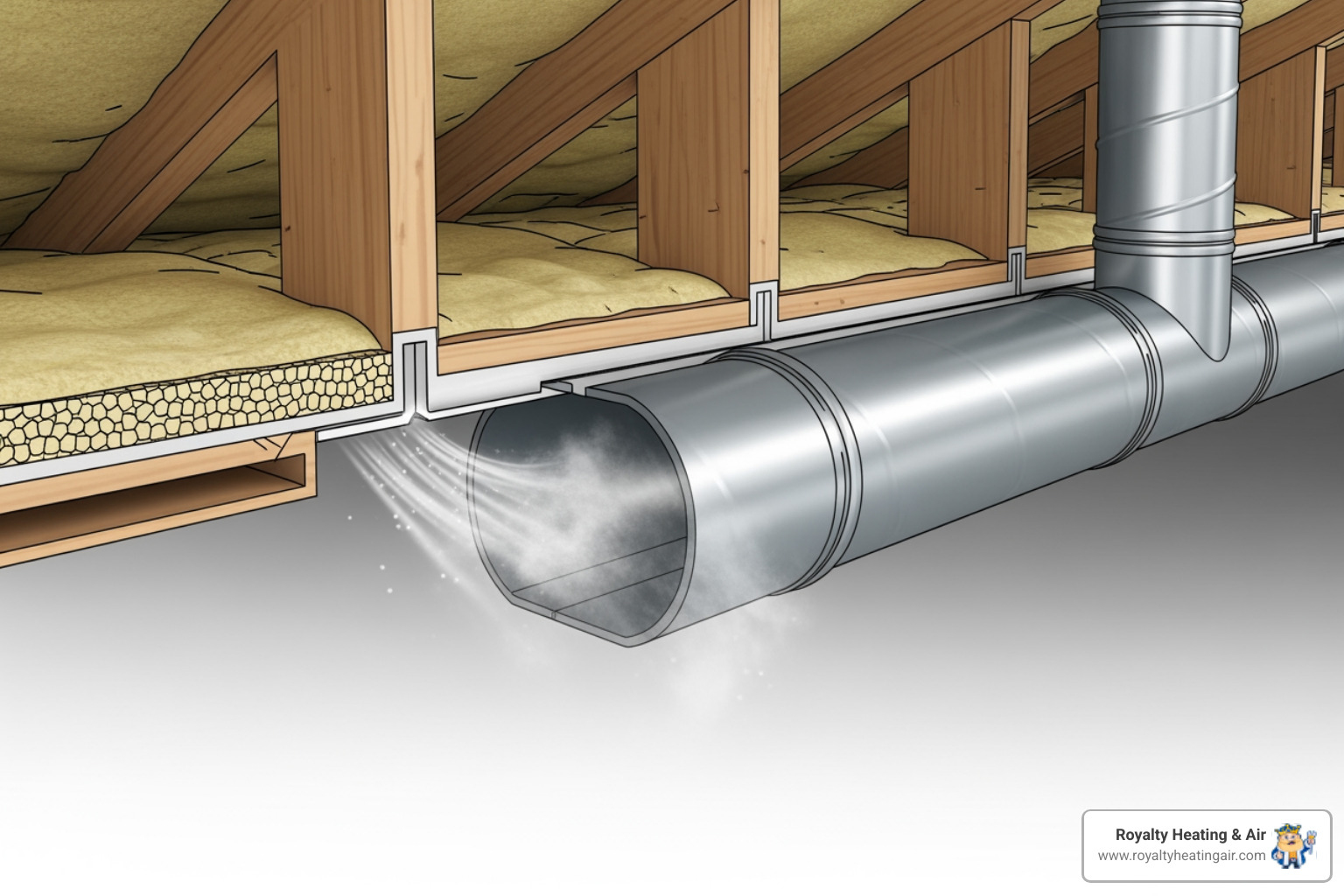 diagram showing air leaking from a duct into an unconditioned space like an attic - duct broken in lincoln, ca