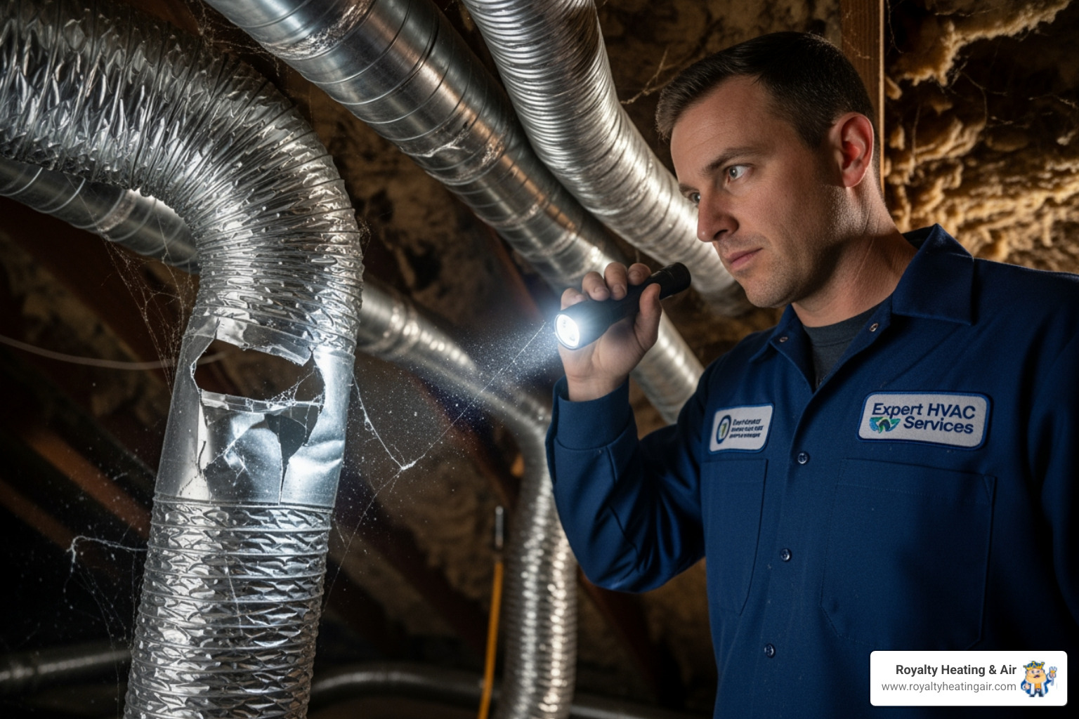 technician inspecting ductwork in an attic - 24 hour duct service in rocklin, ca