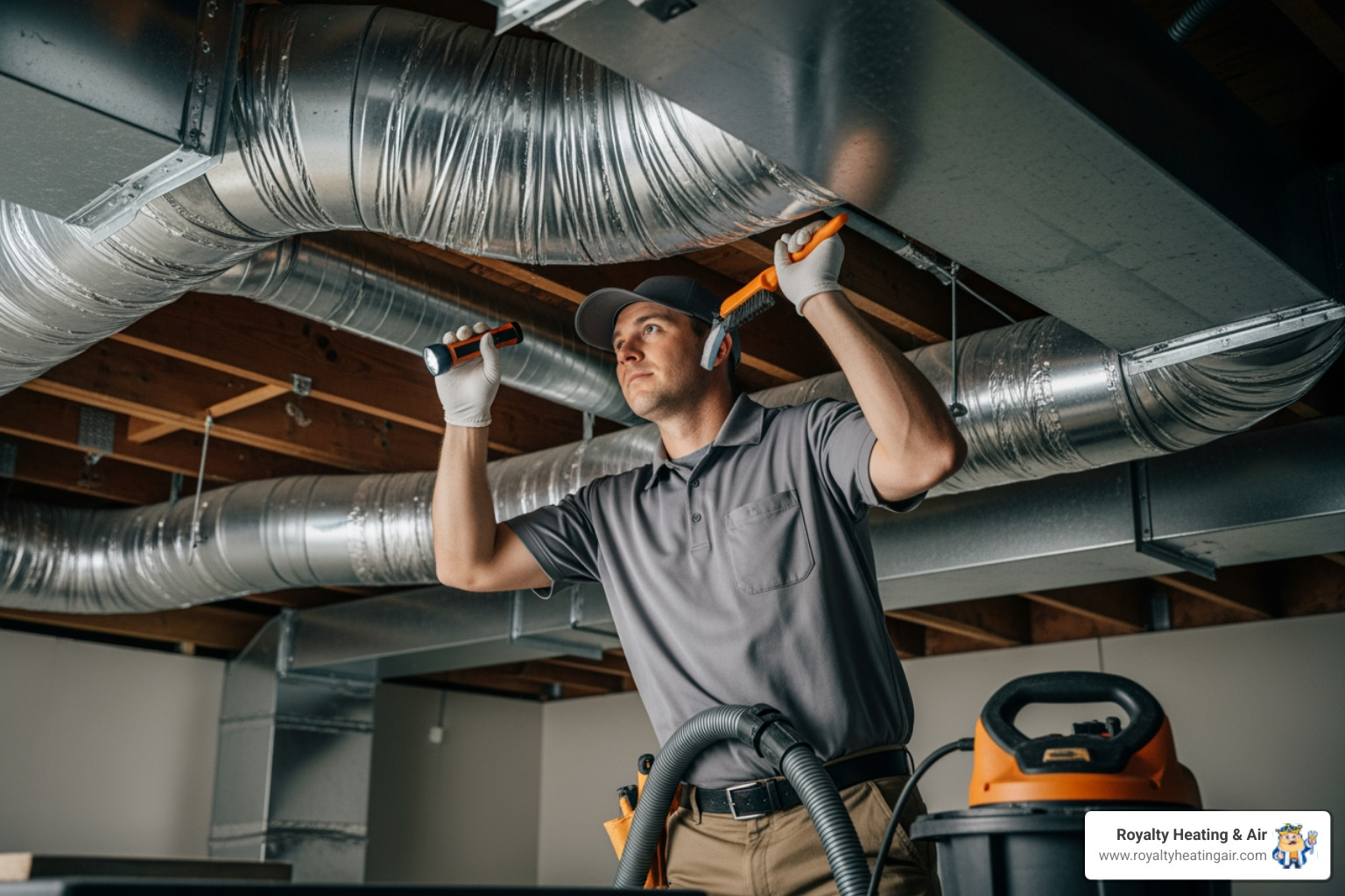 technician performing routine duct maintenance - 24 hour duct service in roseville, ca