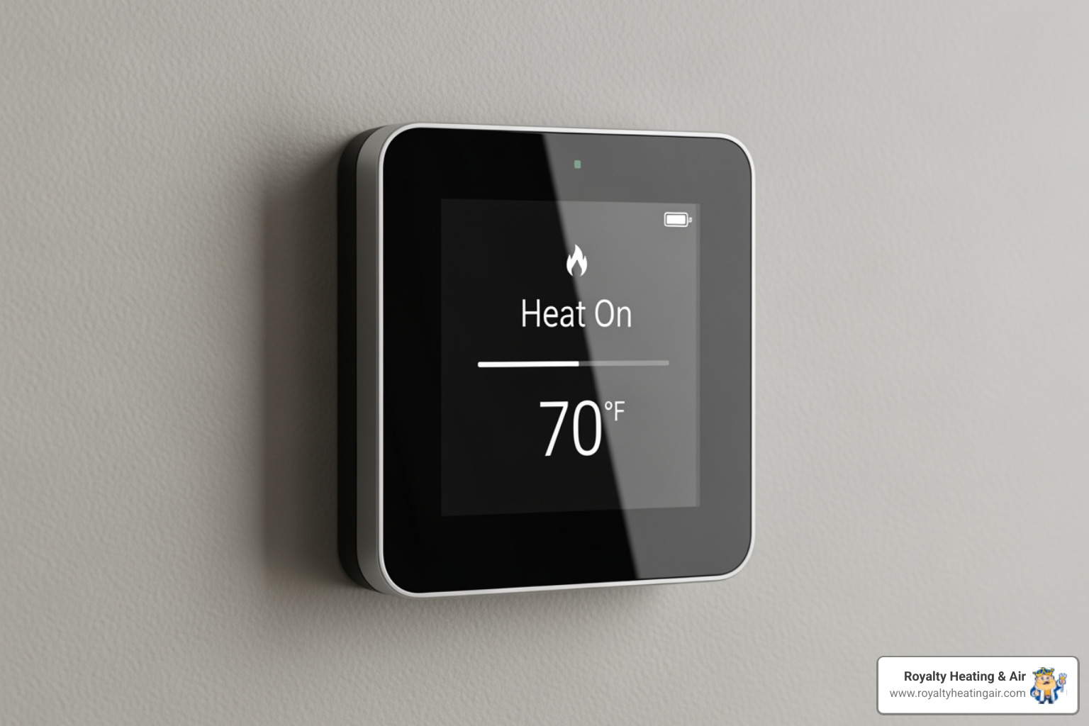 Modern smart thermostat displaying "Heat On" - heating blowing cold air in auburn, ca