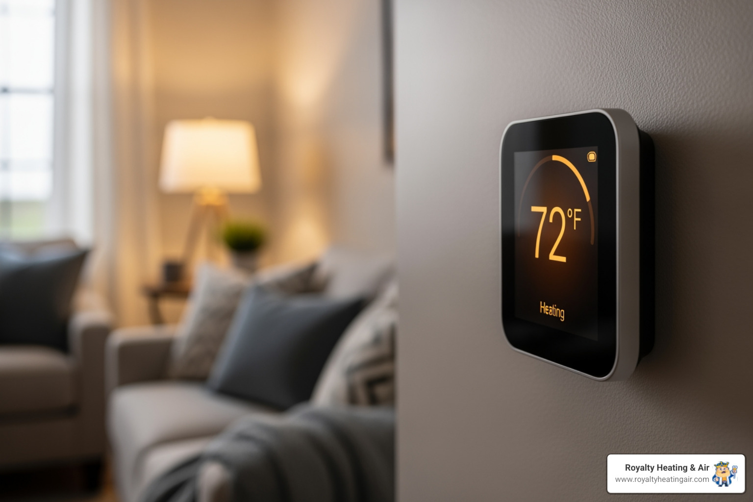 a modern smart thermostat displaying a warm temperature setting in a cozy home - heating blowing cold air in folsom, ca